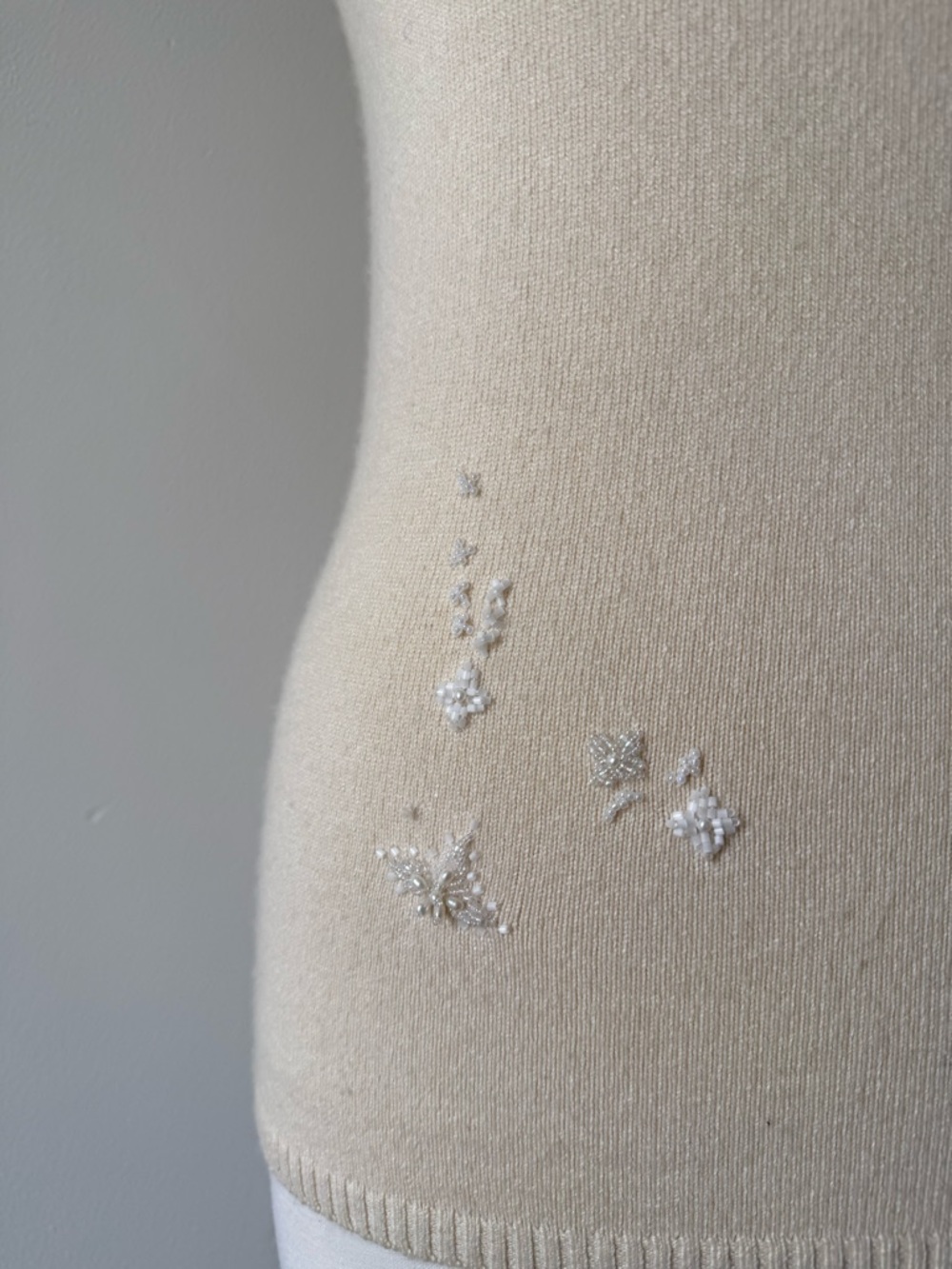 Barney Cheng Knit Tank Cream Embellished Beaded Y2K Soft Girl - Picture 2 of 7